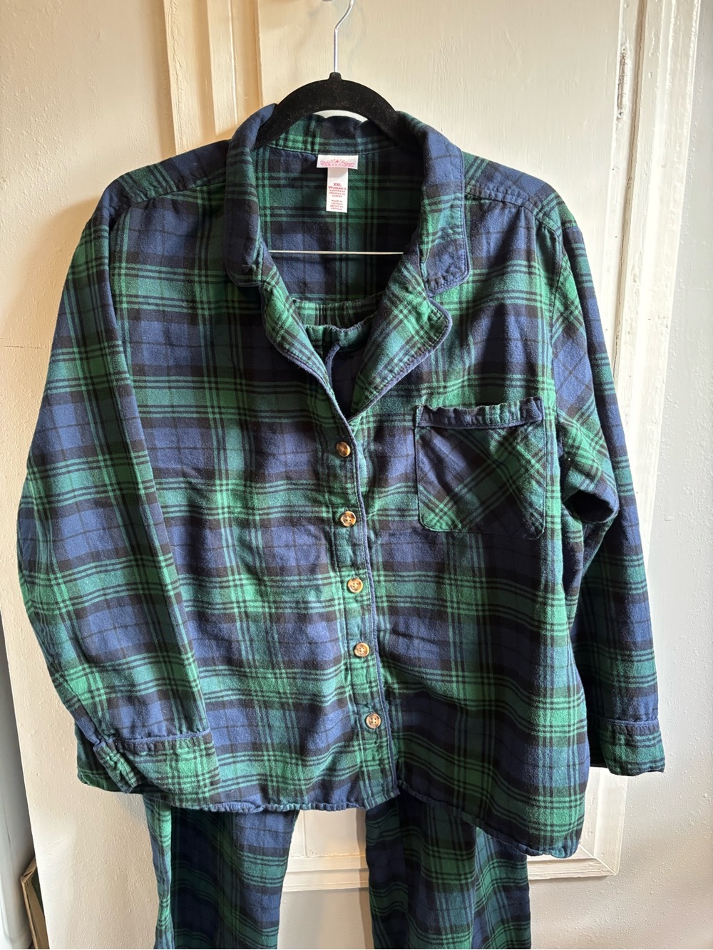 Wondershop 100% Cotton Green & Navy Plaid Flannel Pajama Set